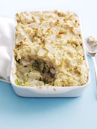 This chicken and shredded sprouts pie with butterbean mash is a healthy version of your favourite comfort food. Use Brussels sprouts for a real depth of flavour.