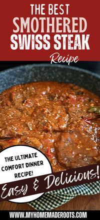 Experience the comfort of a classic Smothered Swiss Steak! Tender beef steak slow-cooked to perfection with a rich tomato gravy and savory onions, mushrooms, and peppers. This old-fashioned recipe is perfect for family dinners and brings a nostalgic touch to your table. #Homemade #SwissSteak #ComfortFood #ClassicRecipes #HeartyMeals #HomesteadCooking"