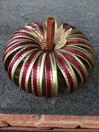 Canning jar ring pumpkin with Burgandy picot lace and burlap leaves!