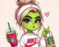 Chibi Female Halloween Grinch Clipart, Holding Spooky Mug, Orange T-shirt, Green Pants, Green Hair - Etsy