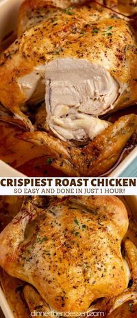 The PERFECT Simple Roast Chicken Recipe that makes the crispiest skin, juiciest chicken with just five minutes of prep and one hour in the oven. #chicken #dinner #easy #dinnerthendessert