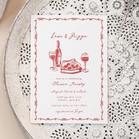 Whimsical Hand Drawn Pizza & Wine Bridal Shower Invitation | Zazzle