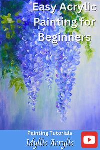 Let's paint some beautiful Wisteria Flowers with our fingers! The painting tutorial video shows acrylic painting techniques, such as blending, creating depth and distance in a painting and colour mixing. This is an easy acrylic painting for beginners to try and the tutorial has a step by step guide to follow.