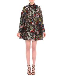 Camu Garden-Print Brocade Cape, Garden-Print Georgette Blouse, & Garden-Print Brocade Mini Skirt by Valentino at Bergdorf Goodman.