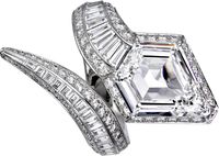 CARTIER. Ring - platinum, one 5.04-carat modified shield step-cut diamond, calibré-cut diamonds, brilliant-cut diamonds. #Cartier #CartierRoyal #2014 #HauteJoaillerie #HighJewellery #FineJewelry #Diamond