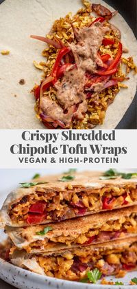 These Crispy Shredded Chipotle Tofu Wraps have a crispy chewy tofu filling coated in delicious smoky flavors. Easy to make and a great high-protein plant based option.