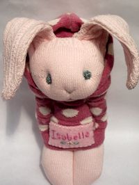 Little Sockamajig Bunny wearing hoodie with hand embroidery