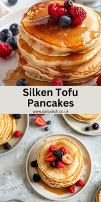 Revamp your breakfast game with these fluffy silken tofu pancakes! 🥞💫 Made with wholesome ingredients and bursting with flavor, they're a delightful twist on a classic favorite. Quick, easy, and utterly delicious! Perfect for vegans and pancake lovers alike. #SilkenTofu #Pancakes #VeganBreakfast #HealthyEating