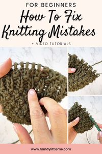 This blog post will teach you how to fix common knitting mistakes. A dropped stitch in the middle of a row, knitting with your yarn tail instead of the working yarn, knitting a purl stitch, placing your strand of yarn in the wrong direction, accidental yarn overs... these are mistakes we've all experienced from time to time! ​Take a few deep breaths, and let’s explore the most common mistakes and the easiest way to fix each of them. #knitting #knittingtips #knittingmistakes