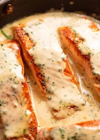 Salmon with Herb & Garlic Cream Sauce