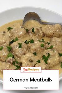 Also known as Konigsberger Klopse. Meatballs made of pork and beef simmered in broth and served with a creamy caper sauce. #YepRecipes #recipe #meatballs #German