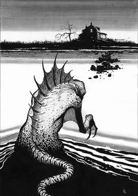 Weird Shadows Over Innsmouth - The Deep One | Les Edwards | One of four artworks commissioned by Fredogan & Bremer for their second Lovecraftian anthology edited by Stephen Jones. Includes stories by Brian Lumley, Hugh B. Cave, Paul McAuley and Kim Newman. This series of drawings is a rare excursion for me into black and white drawing. Any chance to illustrate Lovecraft is to be jumped at.