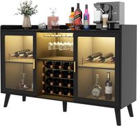 Ermo Wine Bar Cabinet with Led Light, Home Coffee Cabinet with Wine and Glass Rack