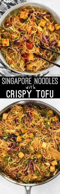 These Singapore Noodles with Crispy Tofu have a bold flavor and vibrant colors thanks to shredded vegetables and a bright curry sauce. @budgetbytes