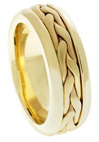 Wide-Braided Wedding Band Ring in 14K Solid Yellow Gold. Band measures 7.5mm wide. Comfort fit design. Also available in 14K White Gold, 18K White Gold or Platinum. $599.00