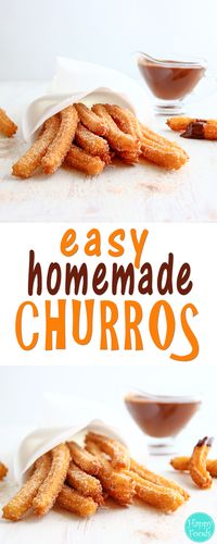 Easy Homemade Churros - Traditional Spanish dessert recipe. They are best served with a cup of really thick chocolate. Yummy ♡ | happyfoodstube.com