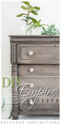 DIY Empire Dresser | French Linen & Gravel Road Makeover on Dresser | Salvaged Inspirations #siblog #salvagedinspirations #paintedfurniture #furniturepainting #DIYfurniture #furniturepaintingtutorials #howto #furnitureartist #furnitureflip #salvagedfurniture #furnituremakeover #beforeandafterfurnuture #paintedfurnituredieas #dixiebellepaint