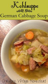 Delicious Slow Cooker German Cabbage Soup called Kohlsuppe which is great for the fall and winter months from One Acre Vintage Homestead #germanrecipes #cabbagesoup