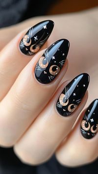 Embrace the Halloween spirit with these adorable black cat nails for a purr-fectly spooky look! Ideal for adding a touch of feline charm to your style. Click the pin and follow us for more feline-inspired nail ideas! 🐾🎃  #BlackCatNails #HalloweenNails #NailArt #SpookySeason #NailInspo