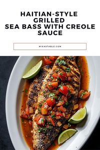 Dive into Caribbean flavors with this mouthwatering Haitian-Style Grilled Sea Bass! The perfectly charred fish is smothered in a vibrant Creole sauce, bursting with diced tomatoes, onions, and fresh herbs. Served with zesty lime wedges, this dish brings the taste of Haiti to your table. Easy to make yet impressive enough for special occasions, it's a delicious way to explore Caribbean cuisine. Get ready for a flavor explosion!