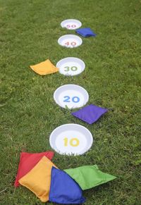 How to make a unique bean bag toss game from terra cotta pot saucers and a printable (which you can get for free by clicking through!)