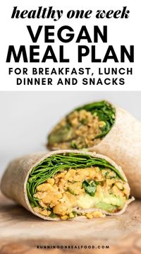 One Week Vegan Plan that covers healthy plant-based breakfasts, lunch, dinner, snacks and desserts with suggested and alternative recipes.