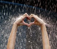 Taylor Swift Fearless album aesthetic. Fearless Tour heart hands in a rain show.