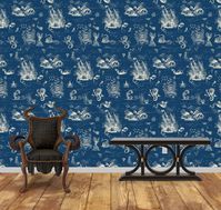 Toile De Mer off White on Dark Blue Removable Wallpaper - Etsy