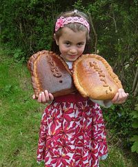 Challahs for Shavous (bread shaped like 10 commandments tablets)