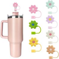 7 PCS Silicone Straw Covers Cap Compatible with Stanley 30&40 Oz Cup, 10mm Cute Flower Straw Toppers for Tumblers, Dust-Proof Drinking Straw Caps for Reusable Straws Tips Lids