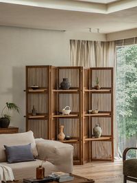 Sylvan Wooden Screen - Partition with Foldable Design and Shelves – ZM Home