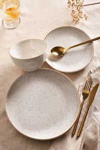 12 Piece Natural Reactive Speckle Dinner Set