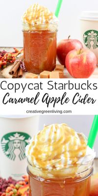 How to make Starbucks inspired hot apple cider from scratch! This easy stovetop recipe isn't hard to make and is perfect on a cold day. With organic ingredients, you will love this healthier take on the Stabucks Caramel Apple Spice. It's the best Starbucks knock off of this recipe that I've tried! #creativegreenliving #applecider #starbucks #starbucksdrinks #starbucksknockoff