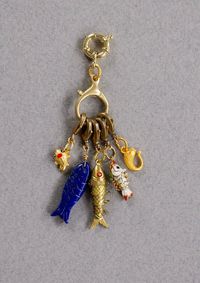 FIVE FISH CHARMS Five fish charms hang from a charm holder.  These charms can easily be attached to any of your favorite necklaces. ITEM DETAILS: * Gold plated fish. Lapis fish. Enamel fish. * Clasps: Brass and gold plated. * Length: 3.5 inches including the two clasps. * TO BUILD YOUR OWN CHARM BRACELET OR NECKLACE, PLEASE VISIT     MY CHAIN NECKLACE AND BRACELET SECTION.  PROCESSING TIME: * 4-6  business days.  All the jewelry on my site is made by me with love and care. ❤️ GIFT WRAP OPTION: * You can select gift wrap option. Your gift will arrive in a branded Alison Storry Jewelry pouch inside a branded box. You can also request a message to be included on a small card. SPECIAL OFFERS: You can sign up to my news letter to hear about upcoming sales, new offers and new collections. http:/