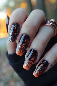 A black base with orange or purple glitter for a spooky sparkle effect.