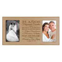 Frame size 8" x 16" x .5" holds two 4x6 photos. The top-quality frame features an easel on the back of the frame for table mount or wall mount. Made in the USA and Designed exclusively by ©️ 2020 LifeSong Milestones Celebrate your special anniversary day with your lover/husband/wife by enjoying LifeSong Milestones re-engineered wood Wedding Anniversary double picture frame. Frame size 8" x 16" x .5" holds two 4x6 photos with glass. Get this gift as a keepsake to remember your special day. LifeSo