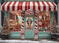 Peppermint Christmas Candy Shop Photography Backdrop - Red, Green, Candy Cane, Store Window, Street Scene, Snowing, Shoppe, Treats, Holiday by PhotoPropFloorsDrops on Etsy