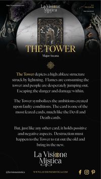 Welcome, #TheTower 💫 The Tower depicts a high ablaze structure struck by lightning. The Tower symbolizes the ambitions created upon faulty conditions. Destruction must happen to the Tower to rat out the old and bring in the new. What does the Tower represent for you? Leave a comment below. 👇 Want to know more about the Death? Link in bio. #tarot #tarotcard #tarotcards #tarotdeck #majorarcana #hermit #thehermit #fullmeaning #upright #reversed