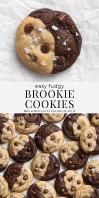 The best of both worlds! These brookie cookies are a delicious mash up of an ooey gooey chocolate chip cookie and a rich, fudgy brownie all rolled into one. Made with simple ingredients and no chilling required, the perfect easy recipe. | Browned Butter Blondie