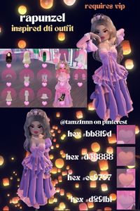 RAPUNZEL┃TANGLED themes this outfit could be used for in dress to impress:  prince or princess fictional character childhood stories disney & more!  *vip items and custom face pass used*  #dresstoimpress #dresstoimpressideas #dresstoimpressoutfits #dti