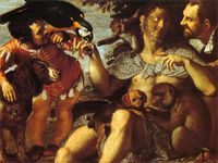 Hairy Harry, Mad Peter and Tiny Amon painted by Agostino Carracci (1557-1602)