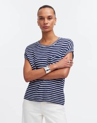 Ribbed Pocket Sweater Tee in Stripe