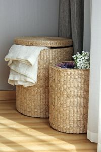 Such a good idea to add to your home! Handwoven round laundry hamper.