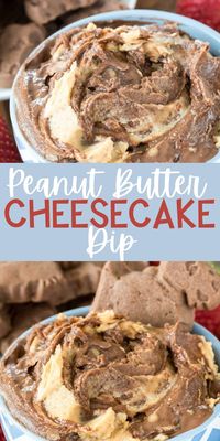 Easy peanut butter cheesecake dip - a s'mores dip with peanut butter! The perfect simple dip for parties - we love dipping cookies in this