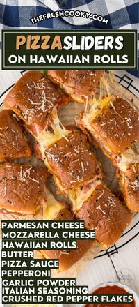 These pepperoni pizza sliders on Hawaiian rolls are your new easy dinner or are great for game day, holiday parties and are even freezer friendly. Get and save the recipe on thefreshcooky.com #hawaiianrollsliders #pizzasliders