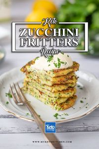 These Keto Zucchini Fritters are crispy on the outside and soft on the inside. They are loaded with delicious, sharp parmesan cheese and seasoned to perfection. Serve these gluten free pancakes as a main dish at dinner or lunch, or a tasty side dish, or even as a replacement hash brown at breakfast. The Fritters are grain free, low carb and delicious.