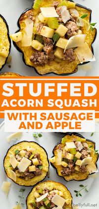 This Stuffed Acorn Squash is filled with a delicious sausage and apple mixture. Every bite will make your taste buds soar! Easy to make and wonderful as a side dish or a complete meal all in one.