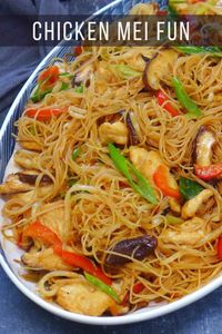 A quick stir-fry featuring springy noodles, tender chicken, and crunchy vegetables, this chow mei fun recipe takes little effort to cook but is so satisfying to eat.