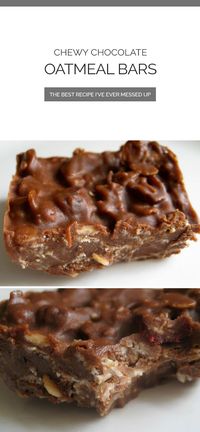 Chewy Chocolate Oatmeal Peanut Butter No Bake Bars - The best recipe I've ever messed up! How I accidentally messed up a chewy granola bar recipe and ended up with absolutely awesome oatmeal, chocolate, peanut butter heaven! #nobakebars #granolabars #oatmealchocolatebars