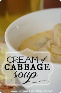 Cream of Cabbage Soup--SO yummy!  Makes a great vegetarian recipe for St. Patrick's Day! #vegetarian #cabbage #soup